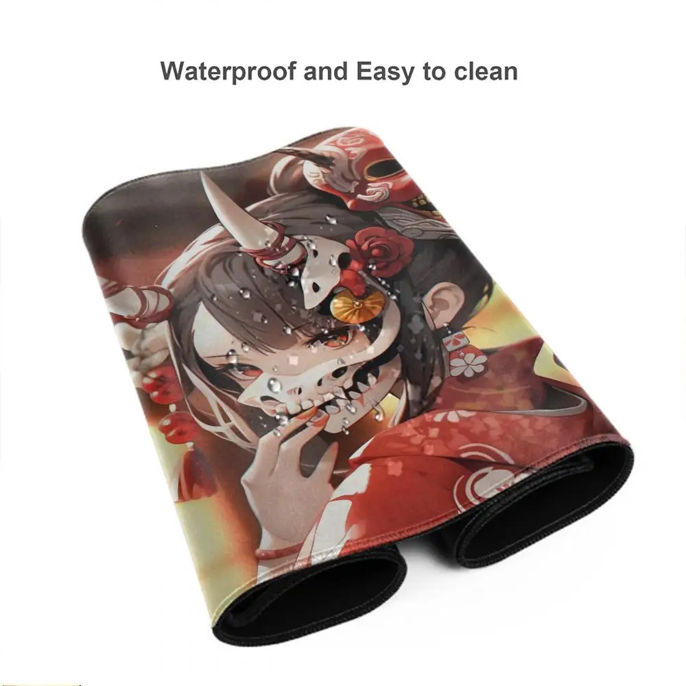 Геймерский коврик для мыши Oni Devil Mask, резиновый коврик для мыши, большой игровой коврик для мыши в стиле аниме для девочек, игровой коврик для мыши с HD принтом, коврик для клавиатуры, нескользящий настольный коврик