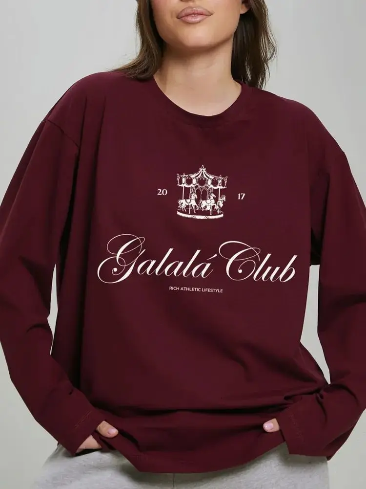 

Wine Red Temperament Pure Cotton Long Sleeve Shirts Retro Letter Print French Thin Sweatshirts Women Streetwear Top Loose Autumn