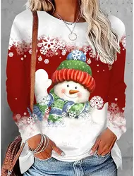 Women's Sweatshirt Polyester 3D Print Christmas Theme Graphics long sleeve T-shirt Casual Loose Fit Crew Neck Long Sleeve Tops