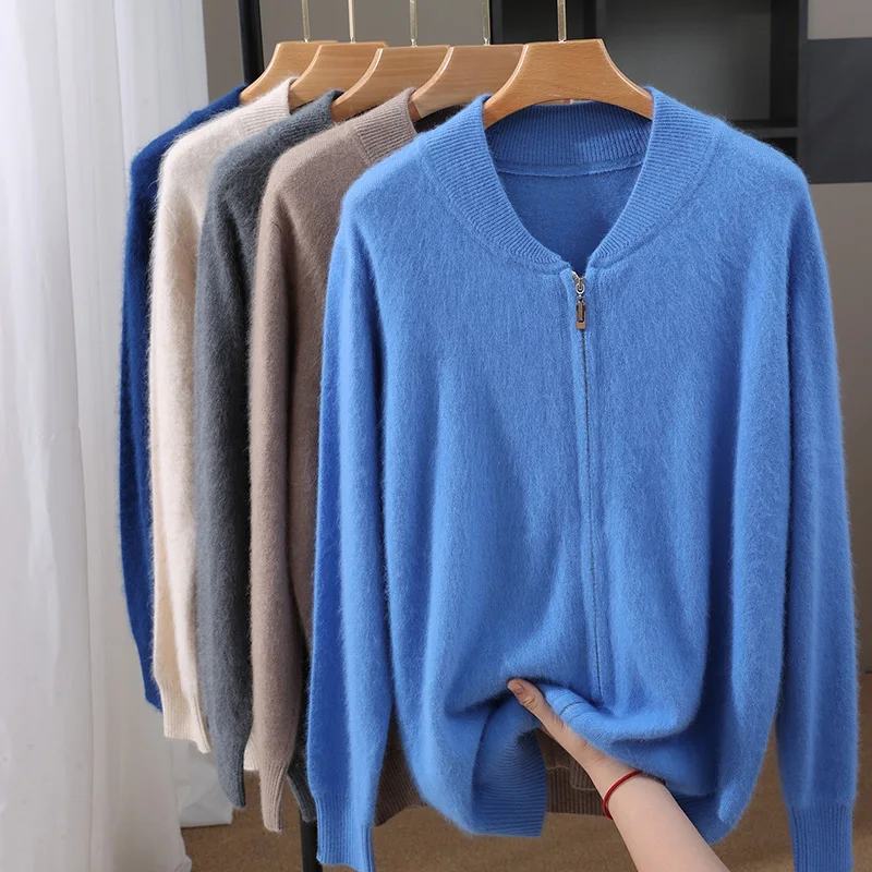 الرجال المنك الكشمير سترة معطف لينة سستة متماسكة سترة ربيع خريف شتاء 100% المنك الكشمير تريكو الذكية سترة غير رسمية