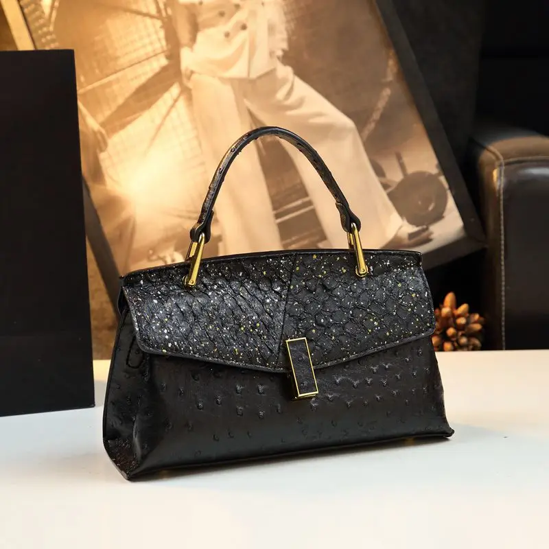 

Ele ell aped Single oulder Bag Luxury Ostrich Pattern Leather Handbag for Women Crossbody Bag Handheld Bag
