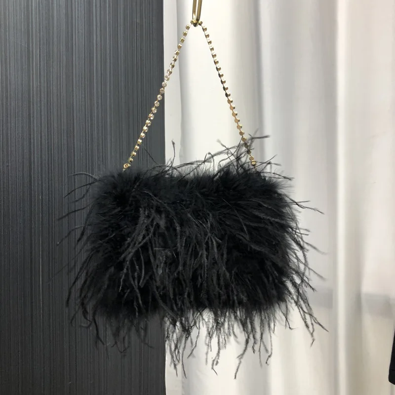 Women's 100%  ostrich feather bag, colorful feather bag, multi-color chain fashion wallet, handmade crossbody bag