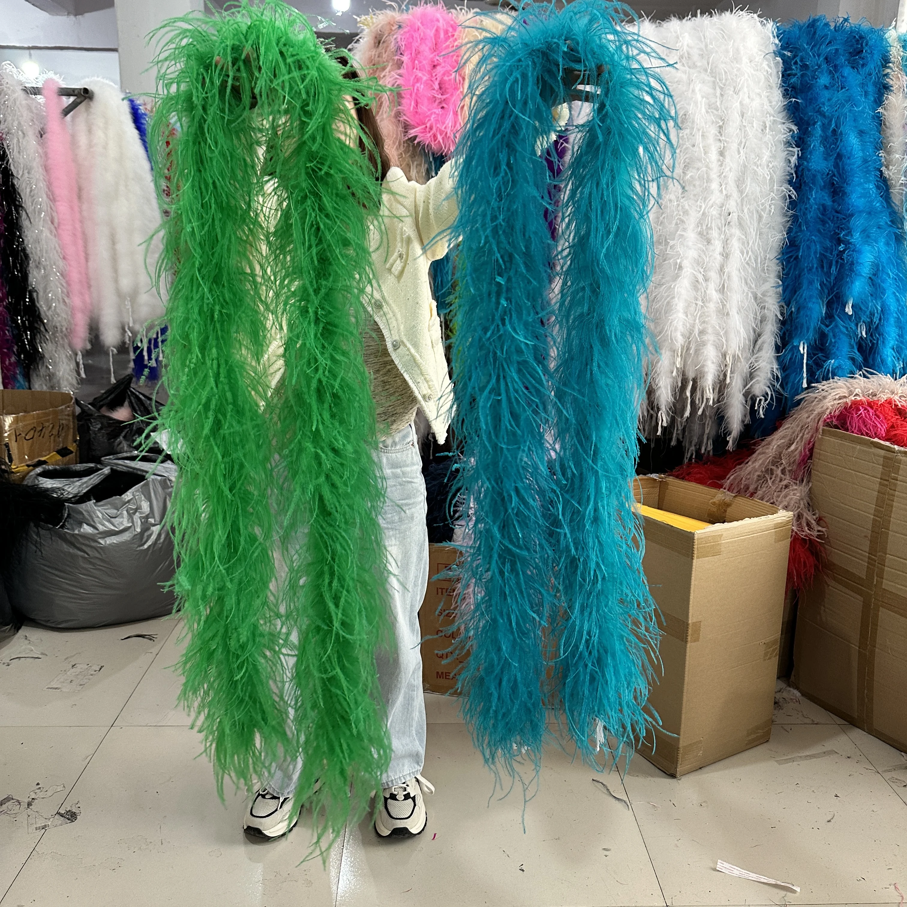 8 10ply Ostrich Feather Boa Shawl  2Meter Plume Trims Scarf Natural Ostrich Boa for Sewing Customize Party Dress Plumas Crafts