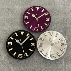 28.5mm Watch Dial + Hands Green Luminous Sun Pattern Modified 369 Nail Men's Watch Faces Accessory Fit NH35/NH36/4R/7S Movement