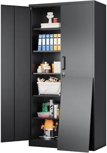 Wide & Deep Metal Storage Cabinet with 2 Doors and 5 Adjustable Shelves,72x36x18 Garage Storage Cabinet,Tall Black