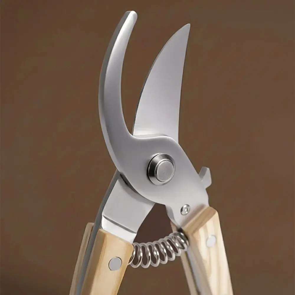 Stainless Steel Pruning Shears Anti-slip Wooden Handle Garden Scissors Straight/Bending Head Safety Lock Garden Pruner