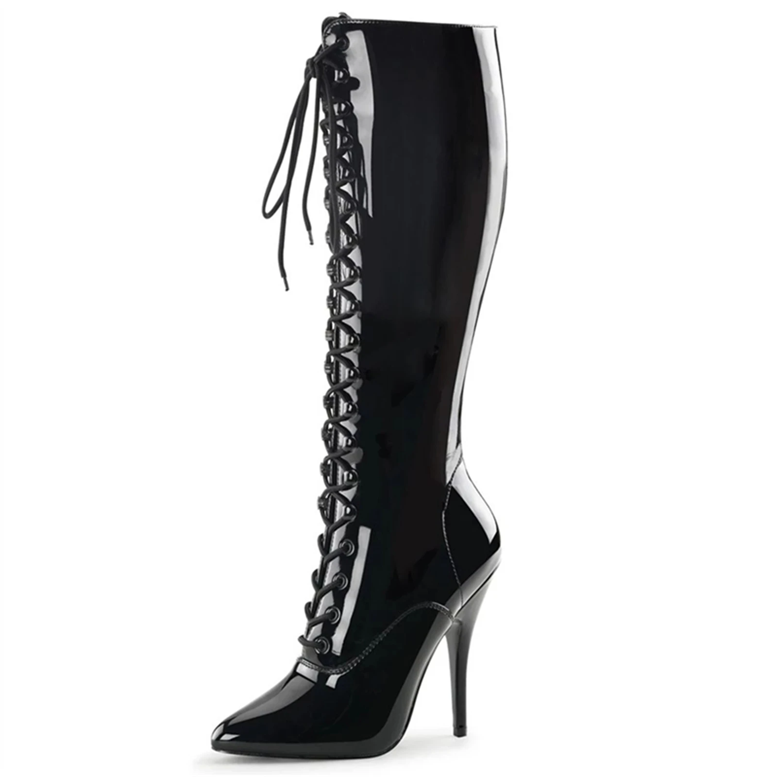 

12CM Stiletto Heels Women Sexy Side Strap Ankle Boots Glossy Patent Leather Pointed Toe Handmade Party Club Shoes