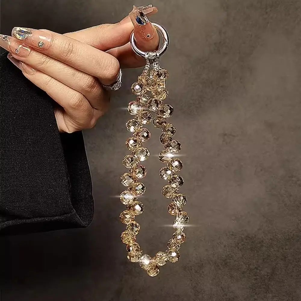 Stylish Glitter Crystal Bead Pendant Keychain for Women Colorful Mobile Phone Lanyard Chain Jewelry Girls Bag Accessories