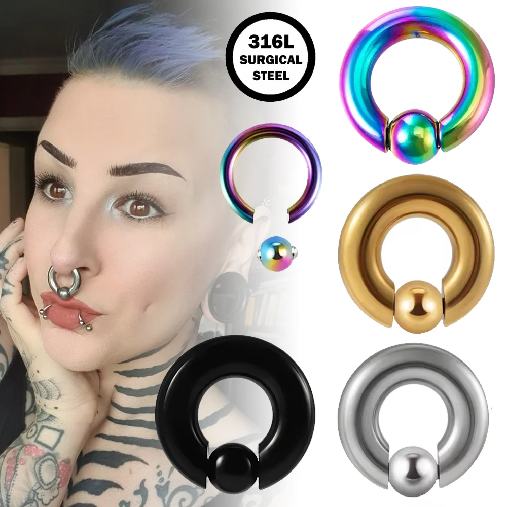 1PC Stainless Steel Large Size Captive Bead Ring Big Gauge Hoop Earrings Nose Ring Ear Weights Earring Piercing Jewelry 8G-00G