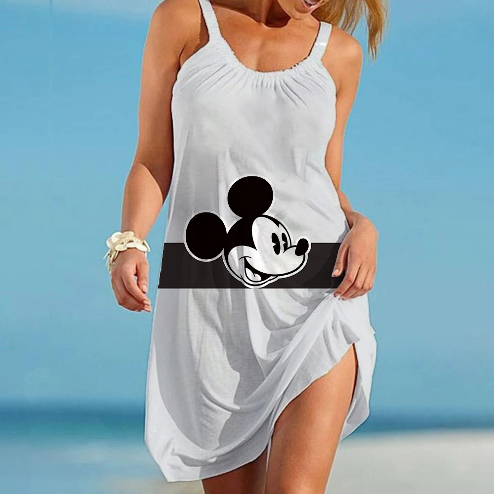 เซ็กซี่แฟชั่นหลวมสลิง Seaside Beach Backless Boutique ฤดูร้อน3D พิมพ์2022 Disney Mickey และ Minnie ชุดเดรสว่ายน้ำ