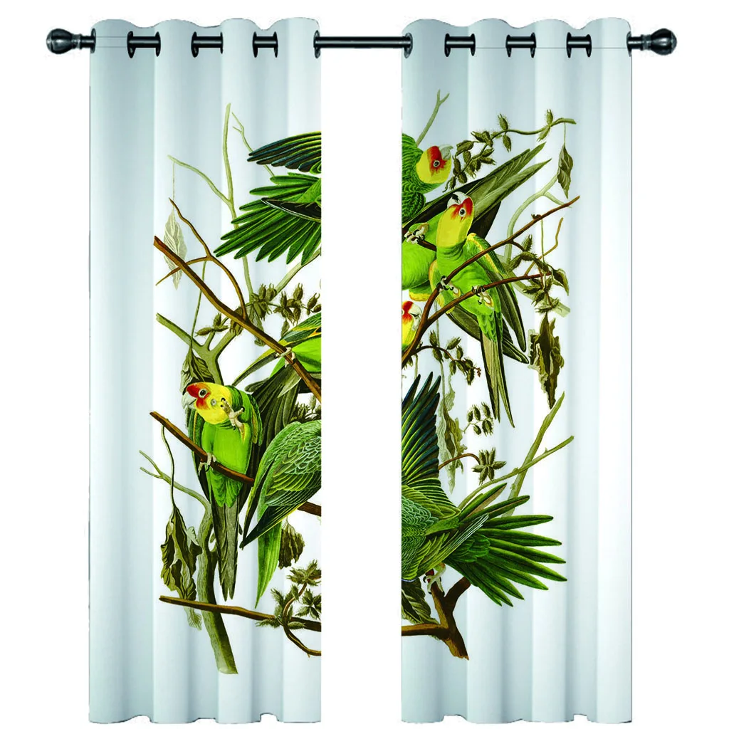 HUANZHUANG Luxury Living Room CurtainsCreative Green Plant Bird Cheap Modern Curtains For Windows Bedroom Office Kitchen Study