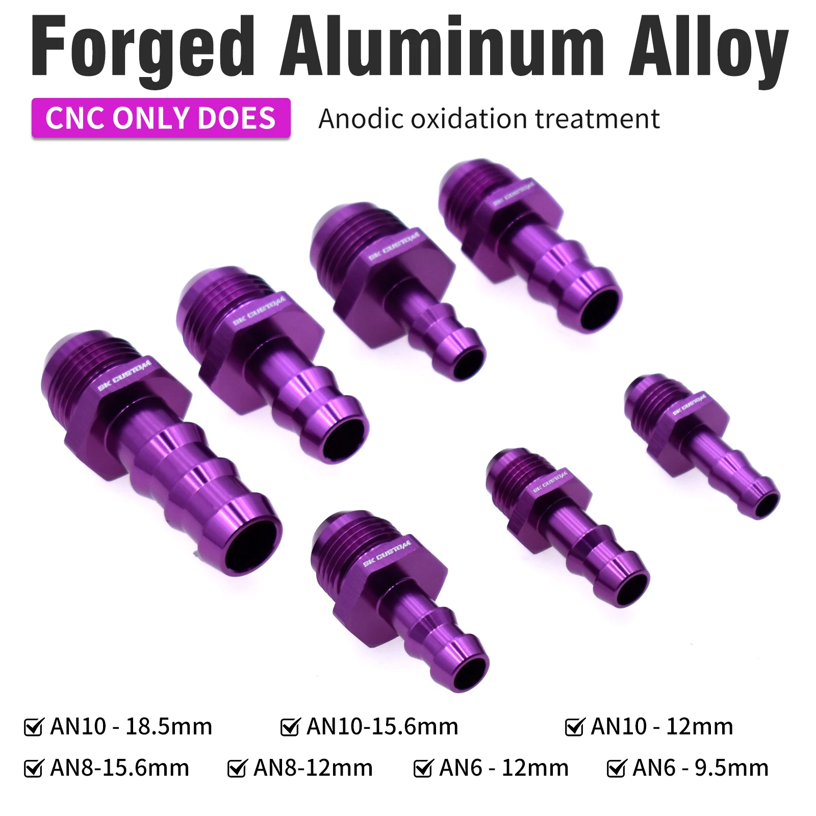 AN6 AN8 AN10 Male Flare to 9.5mm 12mm 15.6mm 18.5mm Hose Barb Straight Fitting Adapter Push Lock Aluminum Alloy Purple SK CUSTOM