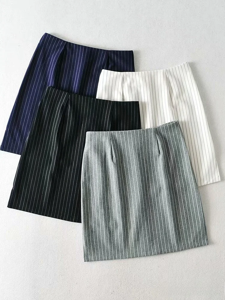 

High Waist A-Line Skirt Women's Slim Fit Side Slit Vertical Stripes Slimming Versatile Short Length Street Style Skirt