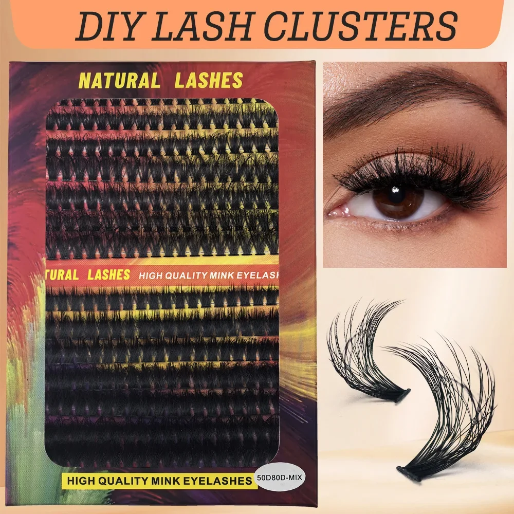 Clusters de cils 280 pièces Cluster cils 50d/80d Extensions de cils aspect naturel cils D Curl moelleux Cluster bricolage Extension de cils