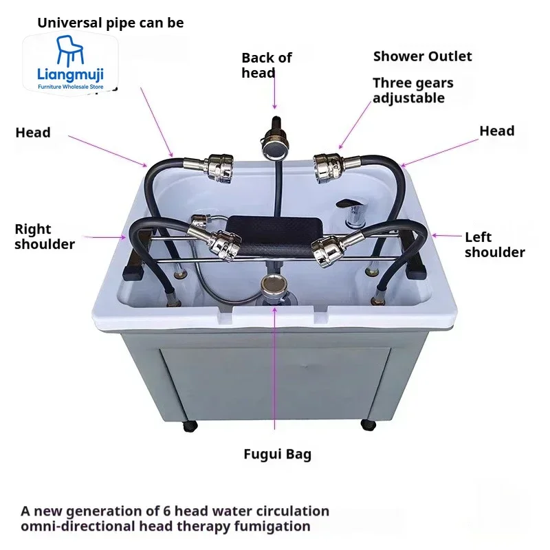 

Water circulation scalp therapy, fumigation and health shampoo basin seat can be connected to the massage bed for use