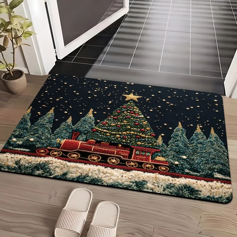 VIKAMA Red Knit Full Print White Tree Snowflake Door Mat Durable Non Slip Entryway Porch Kitchen Bathroom Holiday Home Decor
