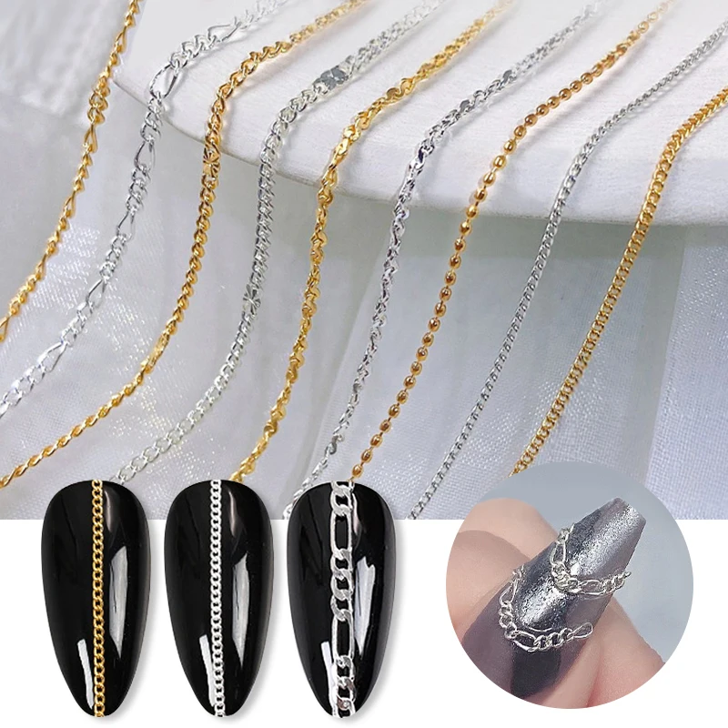 

50/100cm Metal Chains Nail Charm Rhinestone 3D Nail Art Decorations French Nail DIY Accessories Manicure Tools