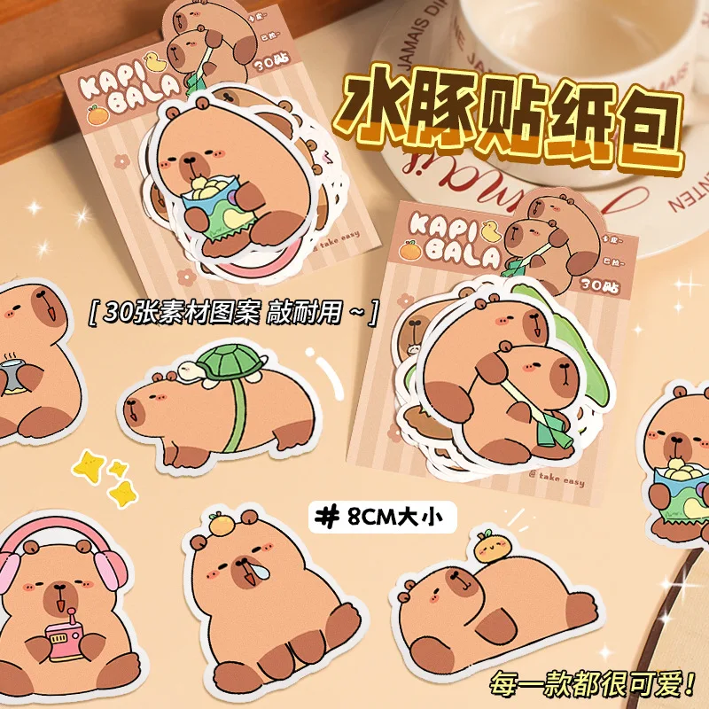 30 قطعة الكرتون كابيبارا الكتابة على الجدران المقرب ملصقات الزخرفية كأس الكمبيوتر الأمتعة القرطاسية دفتر DIY ملصقات مقاومة للماء