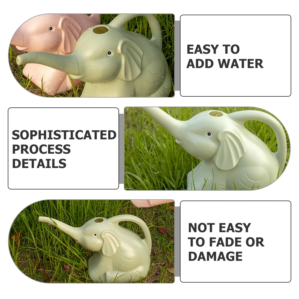 

2pcs Elephant Shaped Watering Can Kids Light Green Large Capacity Durable PP Gardening Tool Plant Child