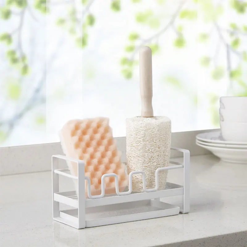 Kitchen Sink Organizer Sponge Holder with Drain Tray Soap Cleaning Brush Storage Rack for Kitchen Useful Things Accessories