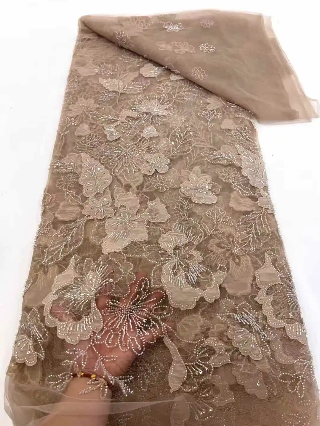 Luxury African Sequins Beaded Lace Fabric 2025 High-Quality Nigerian Wedding Bridal Embroidery French Tulle for Groom Sewing