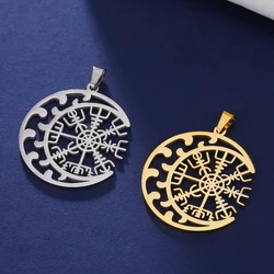 Dawapara Compass Vegvisir Pendant Crescent Amulet Runes Circle Stainless Steel Charms for Jewelry Making Nordic Gifts