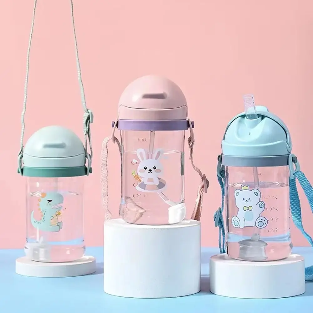 

350 ML Sports with Straw Baby Bottles Dual-Use Cute Cartoon Feeding Bottle Travel Portable Drinking Cup Children