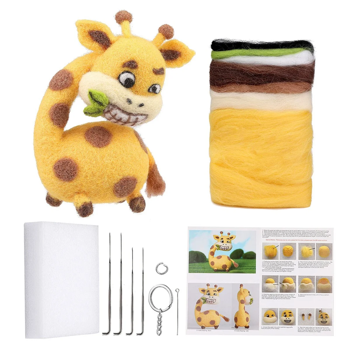 CYL-Giraffe Needle Felting Kits for Beginner,Needle Felting Kit,Picture Frame,Felt Needles,Foam Pad,Felt Cloth,Instruction