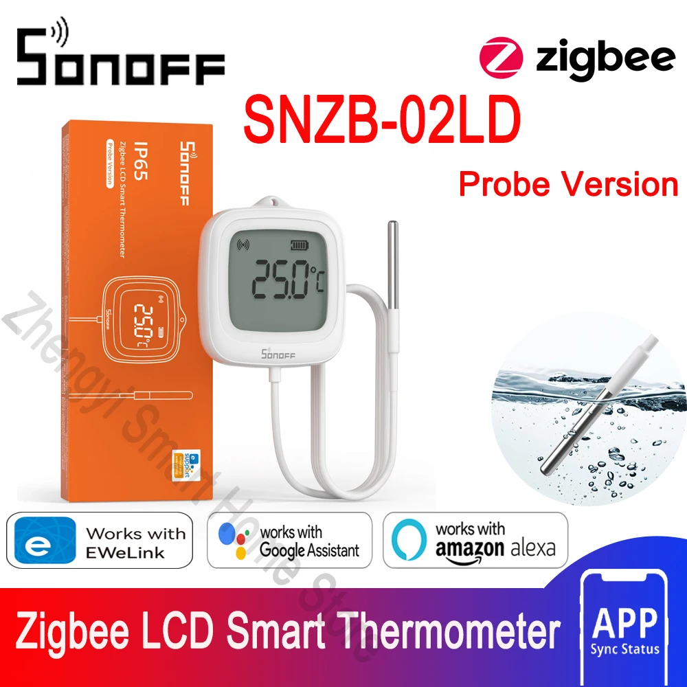 SONOFF SNZB-02LD LCD-Smart-Thermometer mit Sonde Zigbee3.0 IP65 wasserdicht für Kühlschrank Pool Aquarium Weinkeller über ZBBridge-P