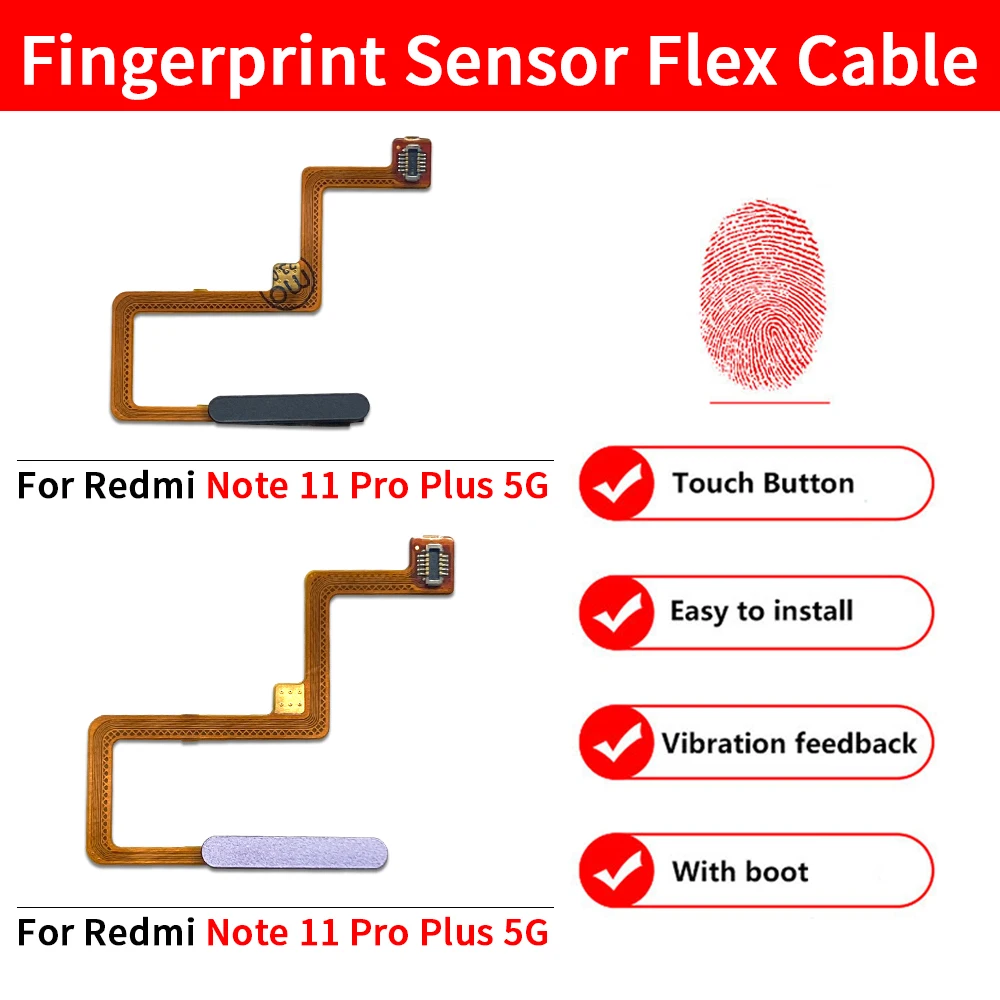 10Pcs\Lot Tested Well For Redmi Note 11 Pro Plus 5G Fingerprint Sensor Home Return Key Menu Button Flex Ribbon Cable