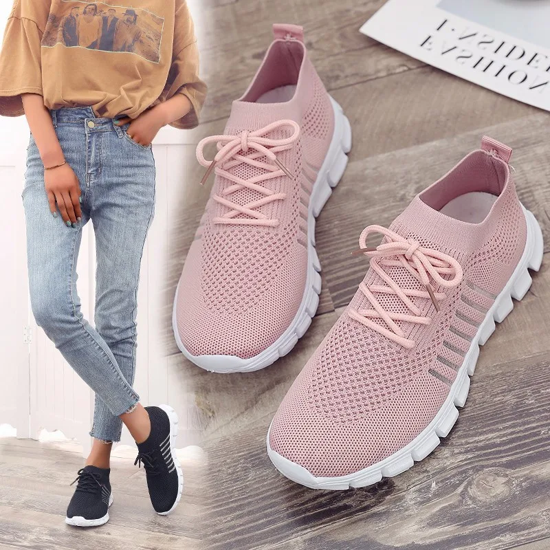 

2025 Fashion new women's flying woven breathable casual shoes light pedal air cushion sports casual shoes