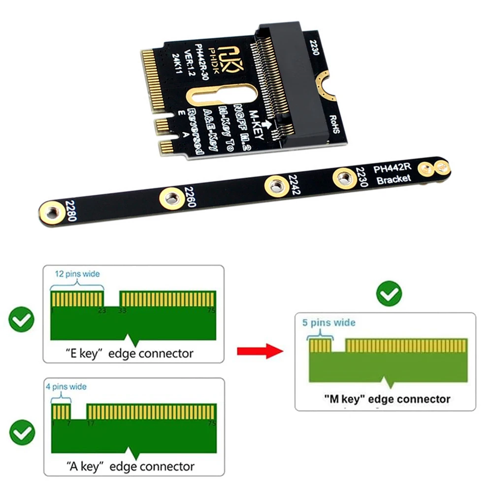 NGFF A+E-Key Male To NVME M-key Female Extension PCI-E 4.0 Adapter with Bracket M2 WIFI Interface for Laptop Mainboard SSD 2280
