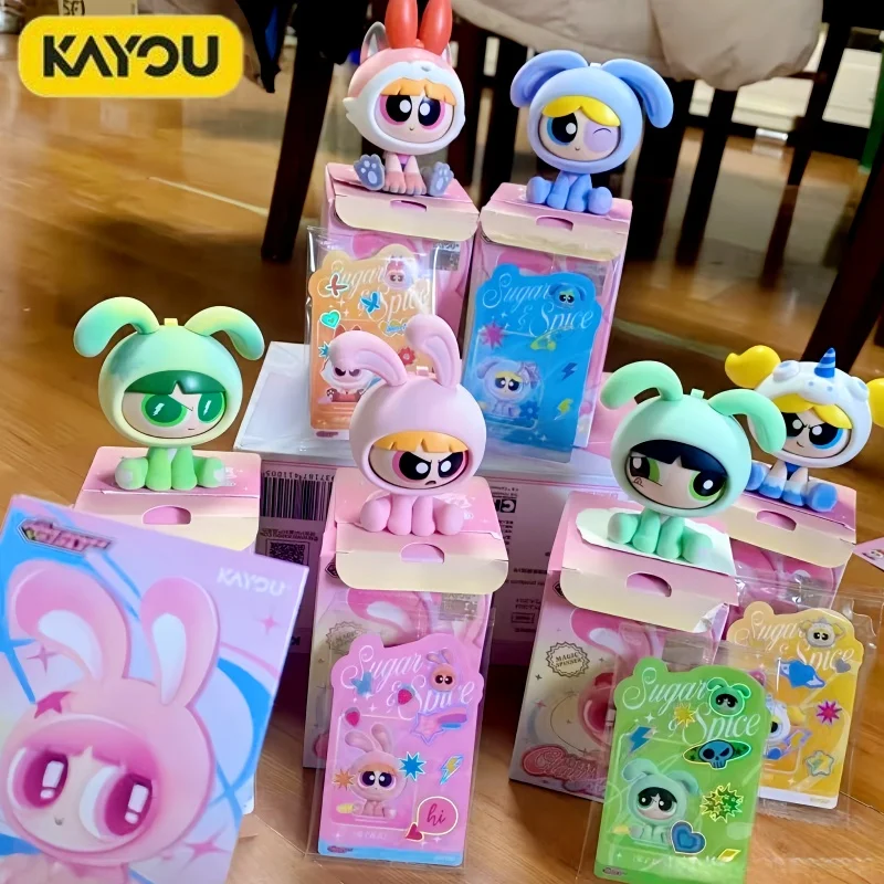 

Kayou Genuine The Powerpuff Girls Face Changing Flocked Blind Box Figures Keychain Pendant Cute Collectible Dolls Birthday Gift