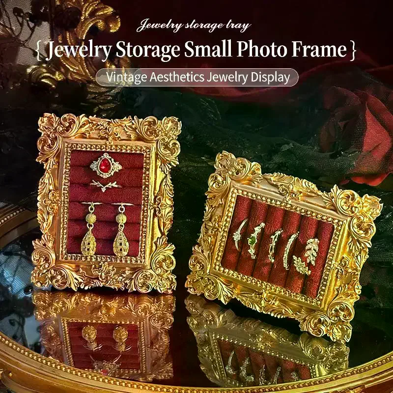 

Vintage Photo Frame Jewelry Display Tray Nordic Ins Style Ring Holder Earrings Showcase For Boutique Store Decoration