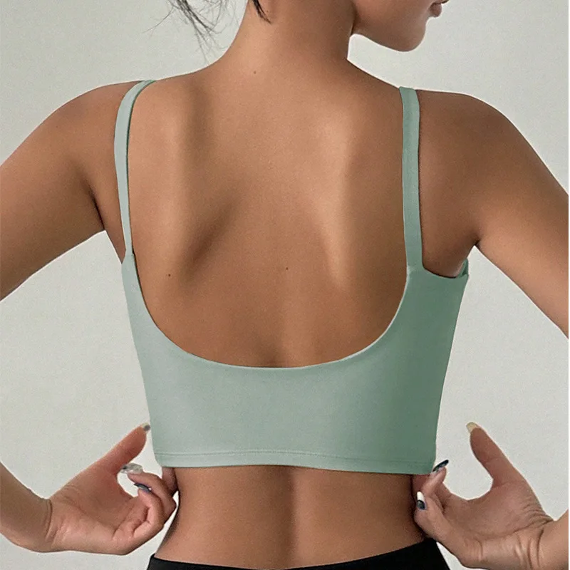 Yoga Underwear Women Breathable Solid U-Shaped Fitness Sports Bra Top With Chest Pad Gym Athletic Tight Workout Jog Running Vest image 2