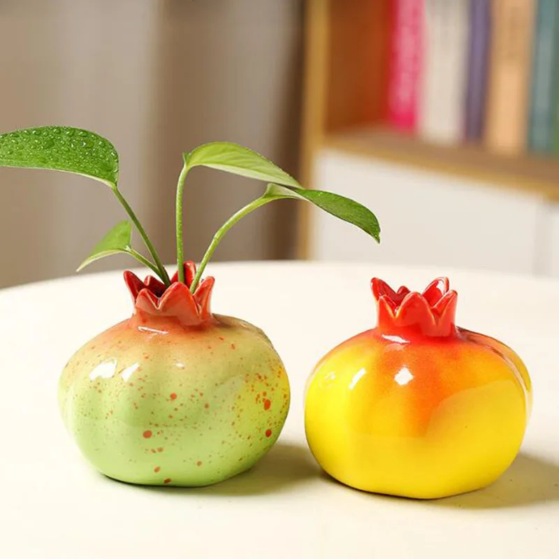 

Creative Porcelain Simulation Pomegranate Flower Pot Hydroponics Vase Planter Contianer Household Desktop Ornaments Home Decor