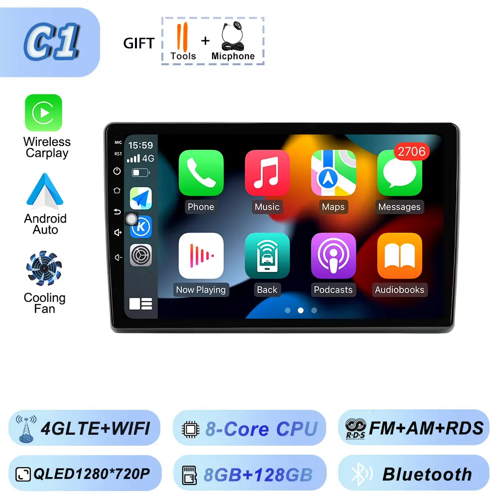 Video Speler Carplay Autoradio voor Fiat Ducato 2007 2008 2009 2010 2011 2012-2015 Android 15 Stereo multimedia BT Auto Android