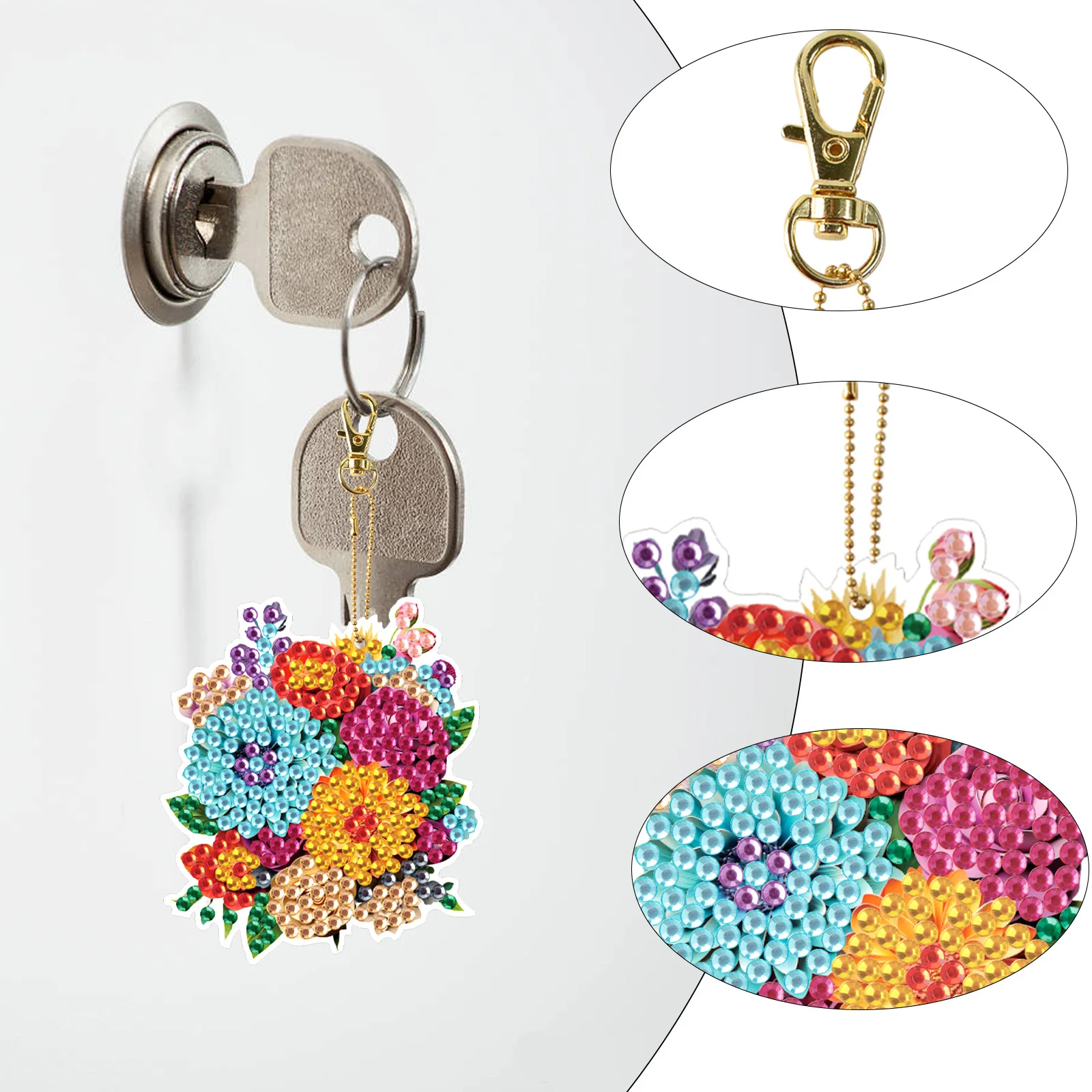 6PCS Diamond Art Painting Keychains Kit,flower bouquet DIY Diamond Art Ornaments Bag Key Pendant Art Crafts Decor handmade Gifts - view 5