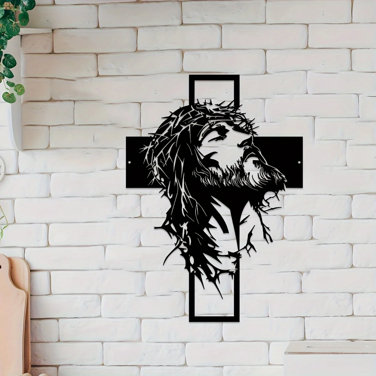 Elegant Black Metal Jesus & Cross Wall Art Religious Silhouette Sculpture for Home Porch Deck Decorative Faith Artwork