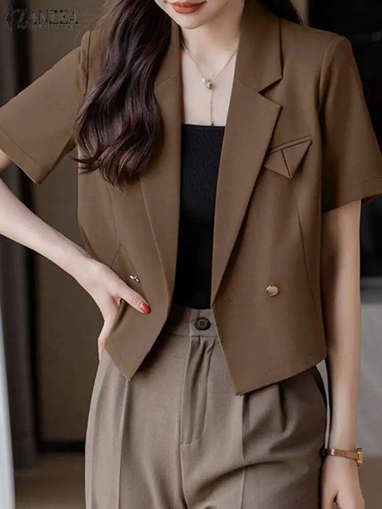 ZANZEA Korean Fashion Office Lady Blazer Shirts Lapel Neck Casual Women Elegant Blazer Solid Short Sleeve 2024 New Suit Jackets