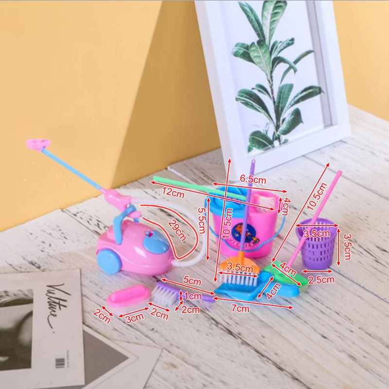 9pcs Mini Mop Broom Toys Cleaning Tools Kit Doll House Clean Toys