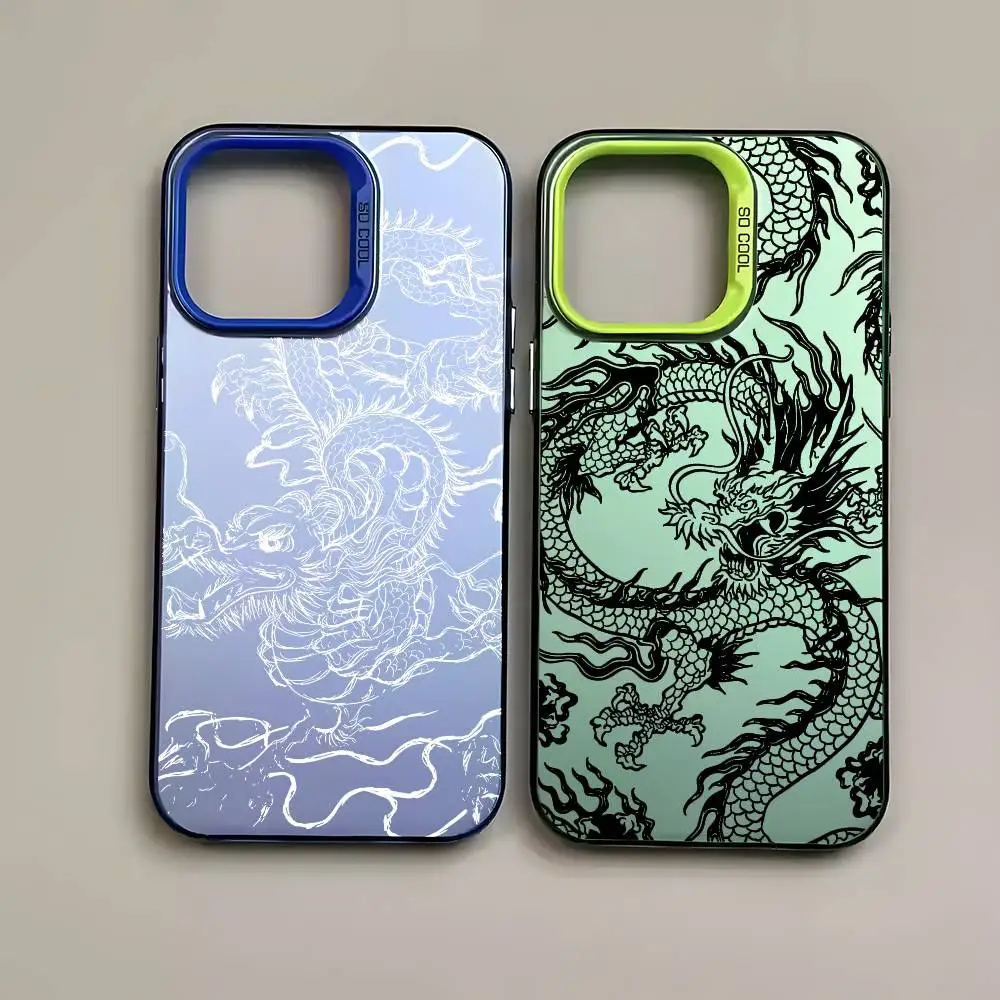 Fashion Chinese Dragon Phone Case For IPhone 16 15 14 13 12 11 Pro Max Black Matte Multicolor Laser Metallic Aurora Cover - náhled 2