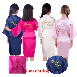 Retail Gold Glittering Flower Girl Silky Satin Kimono Robe Solid Color Kids Robes for Wedding Spa Party D71