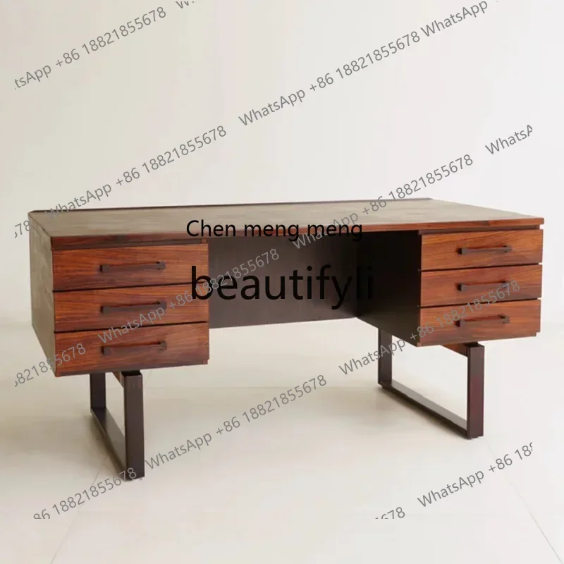 zq1Solid wood desk retro Nordic, rose wood color, writing desk, desk