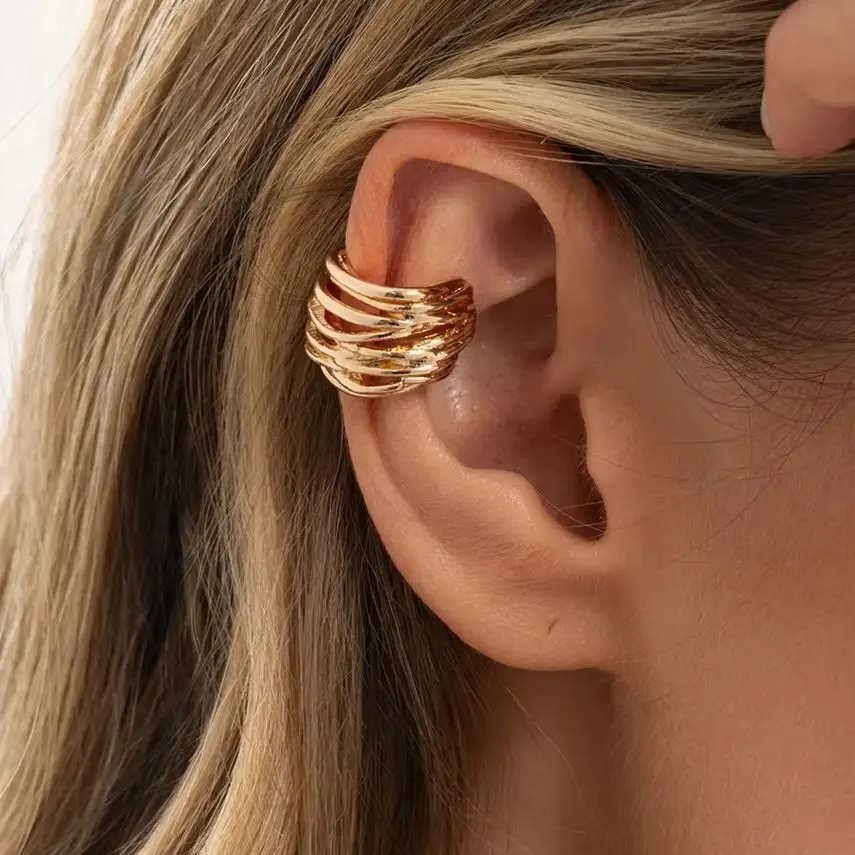 IngeSight.Z 1Pair Trendy Simple Irregular Geometry Metal Clip Earrings Women Vintage Gold Color Non Piercing Ear Cuff Jewelry