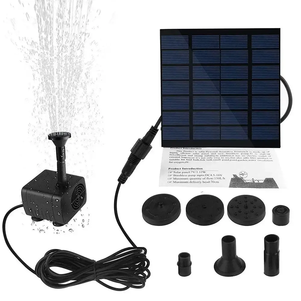 Power Panel Kit Mini Solar Panel Water Pump 4 Nozzles DIY Solar Fountain Pump DC Brushless 200L/H Solar Water Fountain Garden