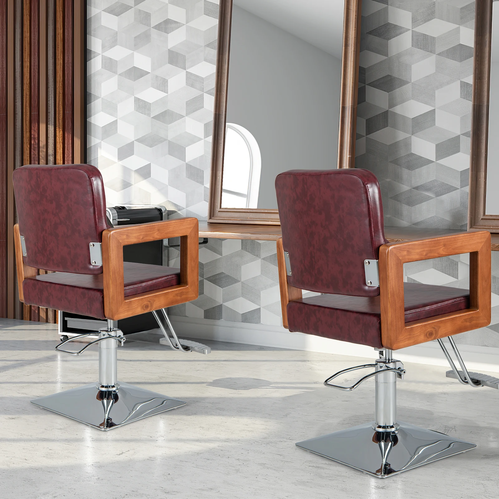 

Гидравлическое парикмахерское кресло для салона красоты с поворотом на 360 градусов - красное