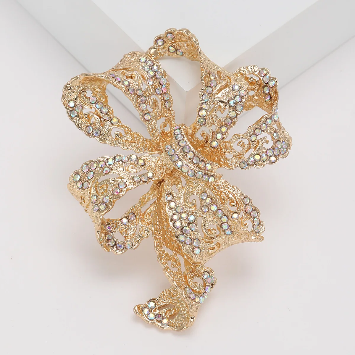 women retro rhinestone ribbon bow brooch fashion clothing accessories pins