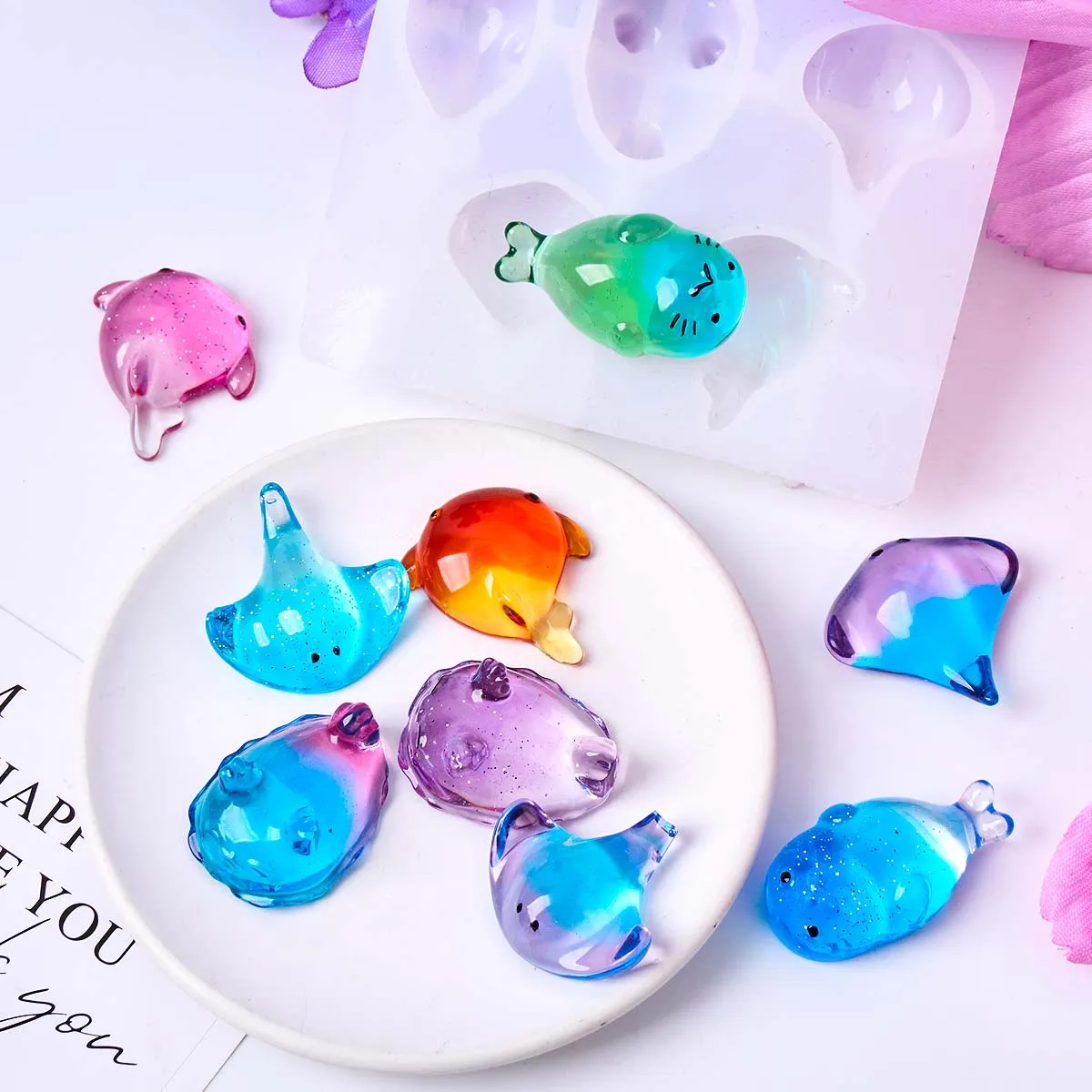 3D Healing Kawaii Manta Ray Whale Silicone Mold DIY Keychain Bag Charm Soap Candle Molds Epoxy Resin Summer Art Gifts Making view 6