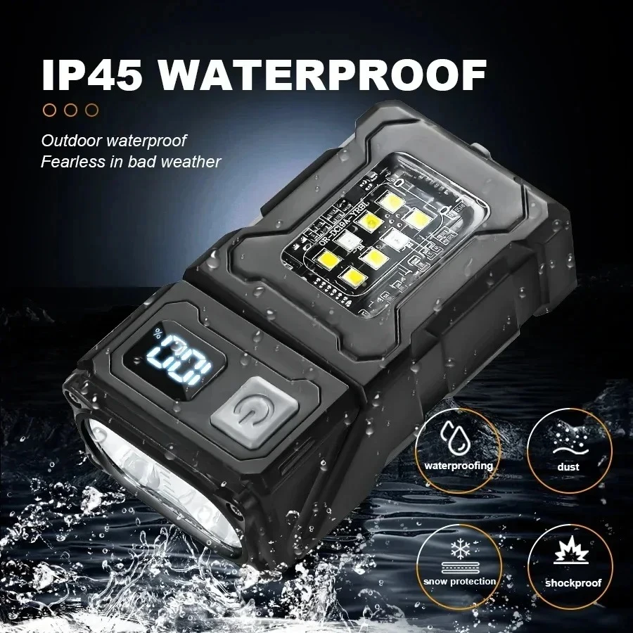Linterna de bolsillo de 1200MAH, 7 modos de iluminación, IP45, resistente al agua, portátil, recargable, magnética, para acampar al aire libre, senderismo